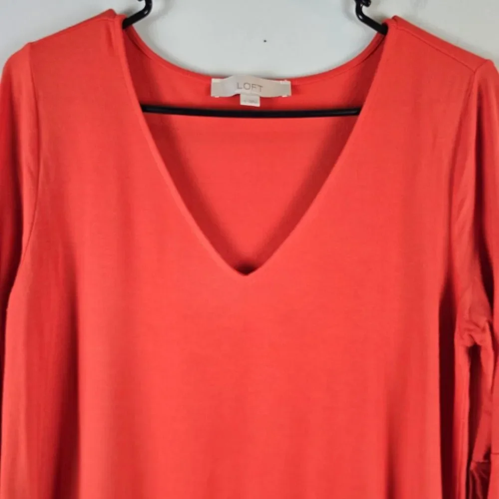 LOFT Womens Dress Size Small‎ Orange Swing Dress Long Bell Sleeve V-Neck.C145 - Picture 3 of 11